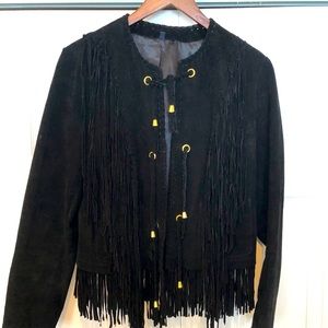 Women’s Black suede short jacket with fringe